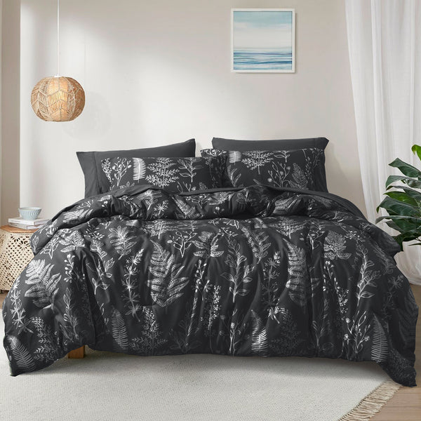 PHF 3 Pieces Printed Comforter Set, Lightweight Botanical Floral Bed in a Bag, Ultra Soft Bedding Set with 1 Reversible Comforter and 2 Pillow Shams