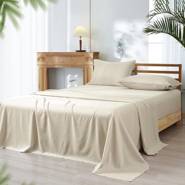 PHF Bamboo Bed Sheet Sets, 4 Pieces Silky Soft Bedding Sheets, 1800 Thread Count 16 Inch Deep Pockets