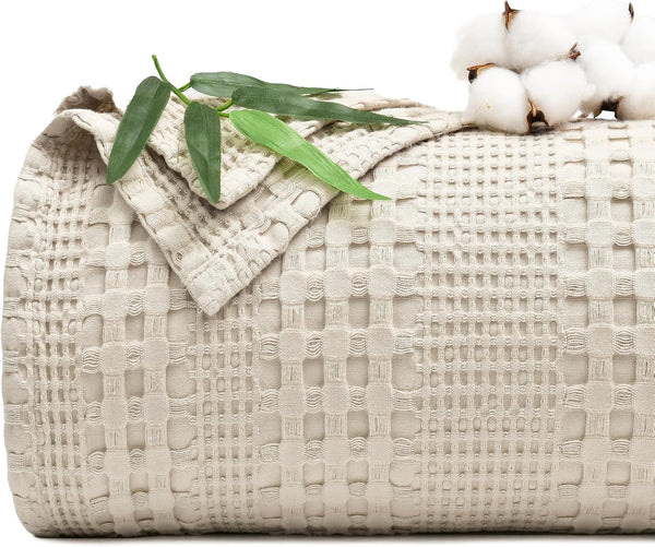 PHF Cooling Waffle Blanket, Lightweight 60% Rayon Derived from Bamboo for Hot Sleepers, Soft and Breathable for Bed Couch and Sofa