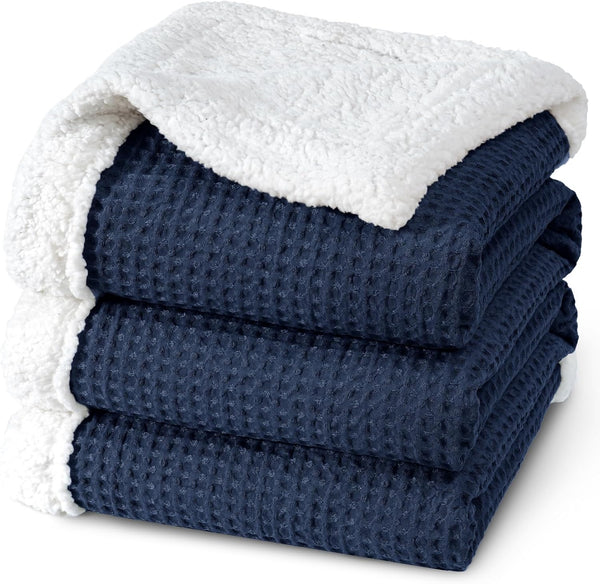 PHF Waffle Sherpa Bed Blanket, Cozy Warm Reversible Plush Flannel Blanket for Winter