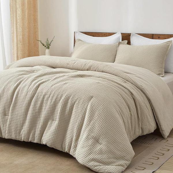 PHF 3-Piece Waffle Weave Comforter Set, Lightweight Comfy Bedding Set for All Season, Ultra Soft Textured 1 Comforter with 2 Pillow Shams