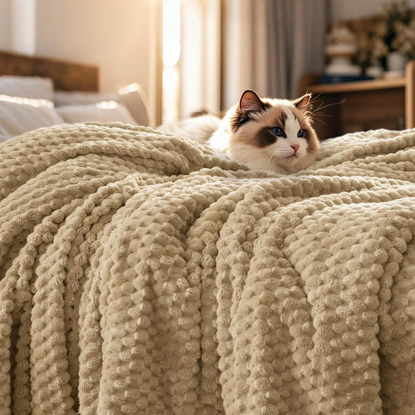 PHF Lightweight Fleece Blanket, Contemporary Flannel Fleece 3D Jacquard Aesthetic Fluffy Blanket, No Shedding, No Pilling
