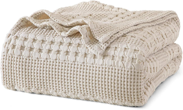 PHF 100% Cotton Waffle Weave Blanket, Lightweight Washed Blanket for Bed Sofa Home Decor