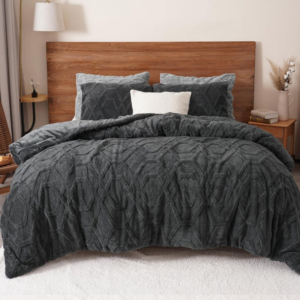 PHF Warm Sherpa Fleece Comforter Set, 3D Tufted Fluffy Bedding for Winter, Soft 2 Pieces Shaggy Bed Set