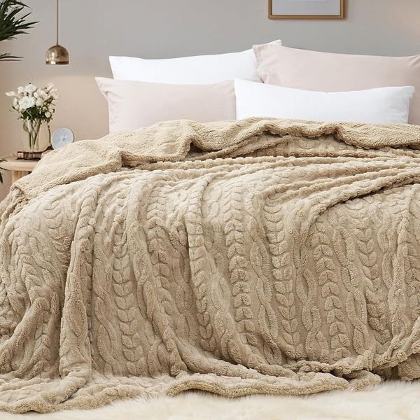 PHF Fluffy Sherpa Blanket, Ultra Soft 510GSM 3D Jacquard Thick Shaggy Fleece Plush Blanket for Sofa Bed