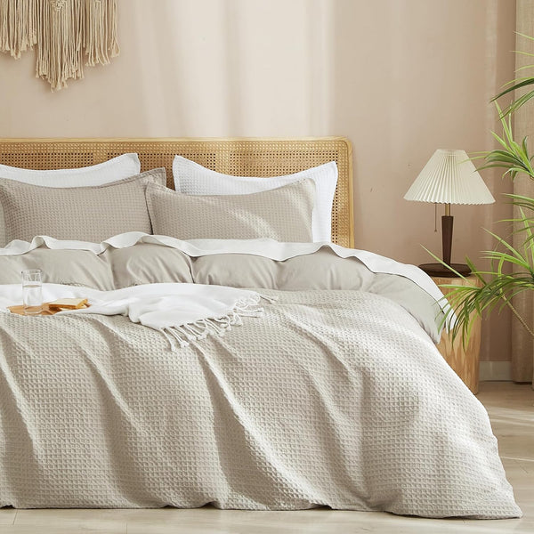 PHF Waffle Duvet Cover Set, 3 Pieces Soft Breathable Bedding Comforter Cover for All Seasons, Waffle Textured Duvet Cover with 2 Pillow Shams Bedding Collection