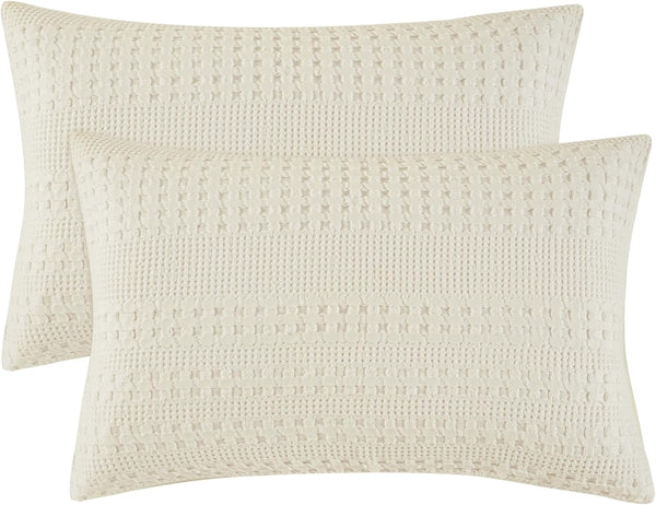 PHF 100% Cotton Waffle Pillow Shams Standard Size